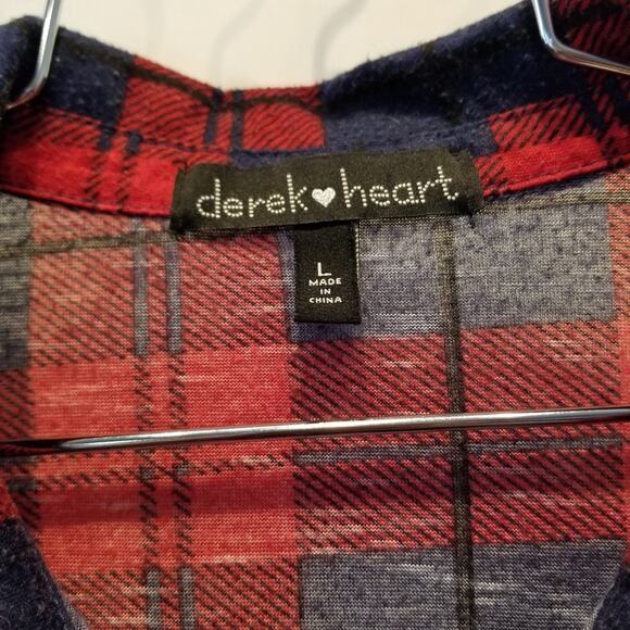 Derek Heart Red Blue Check Button Shirt Paid  Shacket Teens Size L - Picture 2 of 4